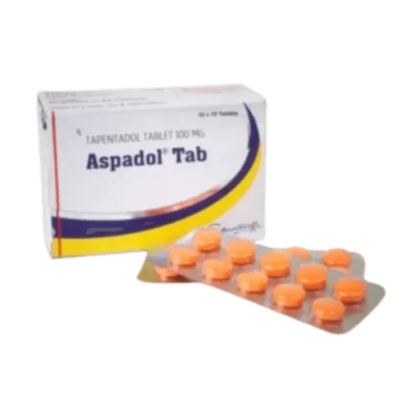 Blister pack of Aspadol 100mg tablets containing Tapentadol, a dual-action opioid analgesic for managing moderate to severe pain.