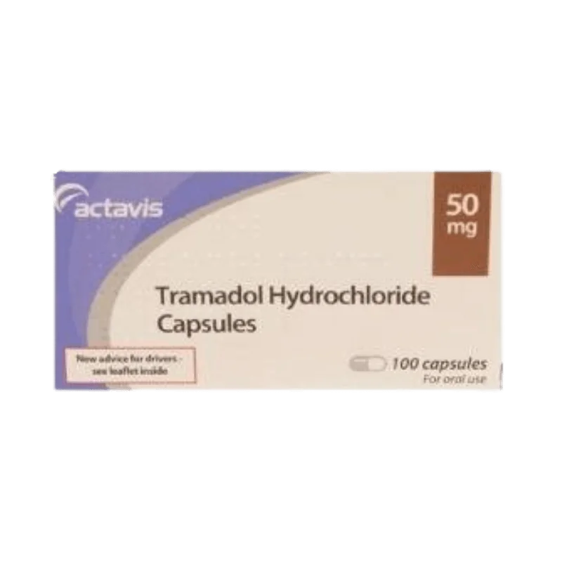 Blister pack of Tramadol 50mg capsules, an opioid analgesic used for managing moderate to moderately severe pain.
