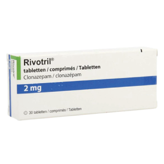 Blister pack of Clonazepam Rivotril 2mg (Galenika) tablets used for seizures, panic disorder, and anxiety
