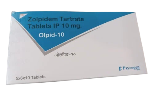 Blister pack of Zolpidem Tartrate 10mg Psycogen film-coated tablets for short-term insomnia treatment