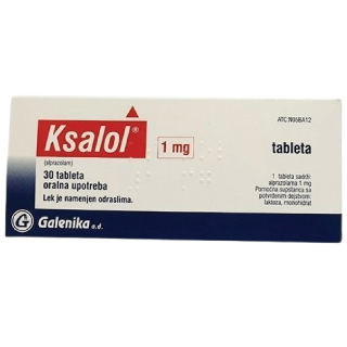 "Ksalol 1mg Alprazolam tablets in packaging, used to treat anxiety symptoms"