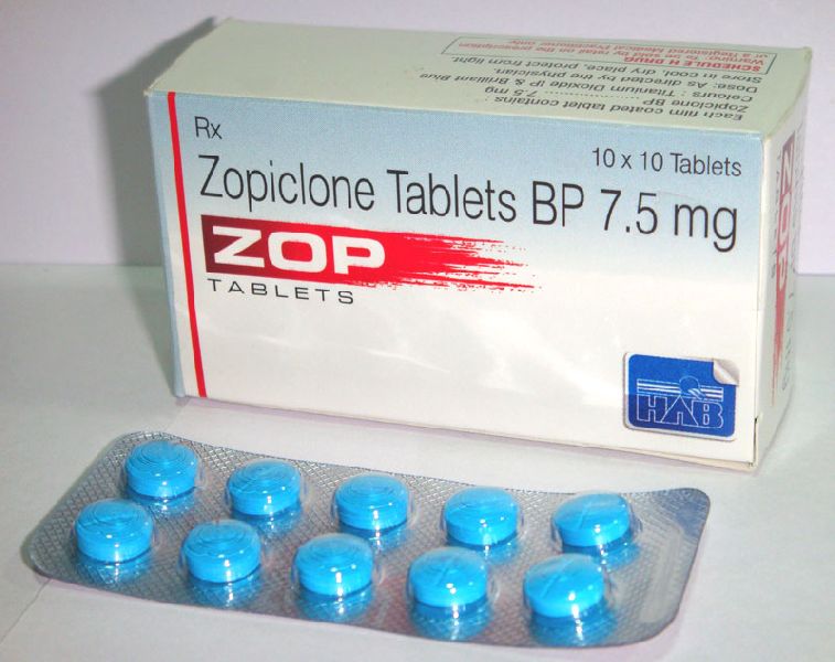 Blister pack of Zopiclone 7.5mg blue tablets for treating short-term insomnia